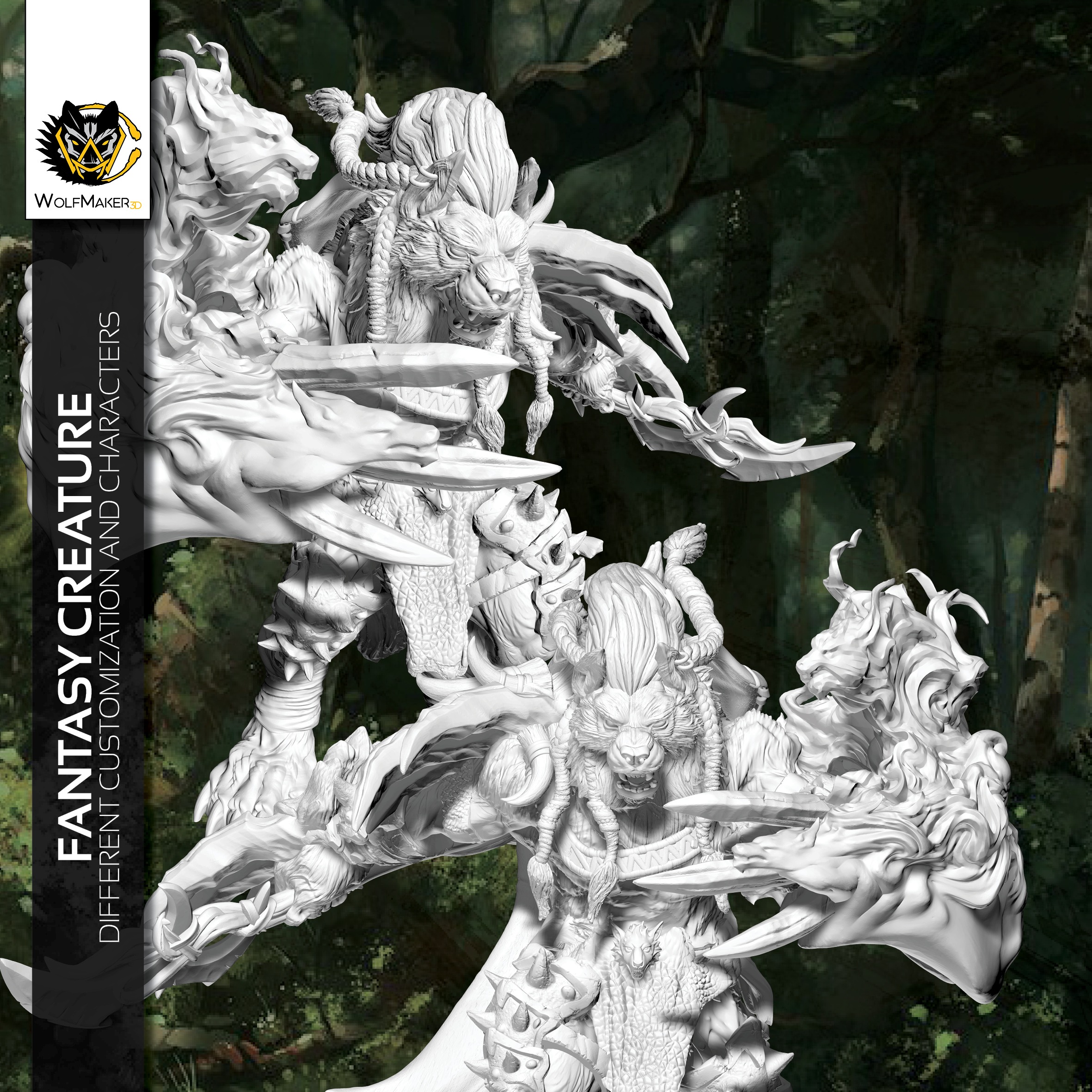 wolfmaker3d Werewolf warrior creature fantasy lycan shapeshifter warriors pack 3d miniature figurines statue bust custom
