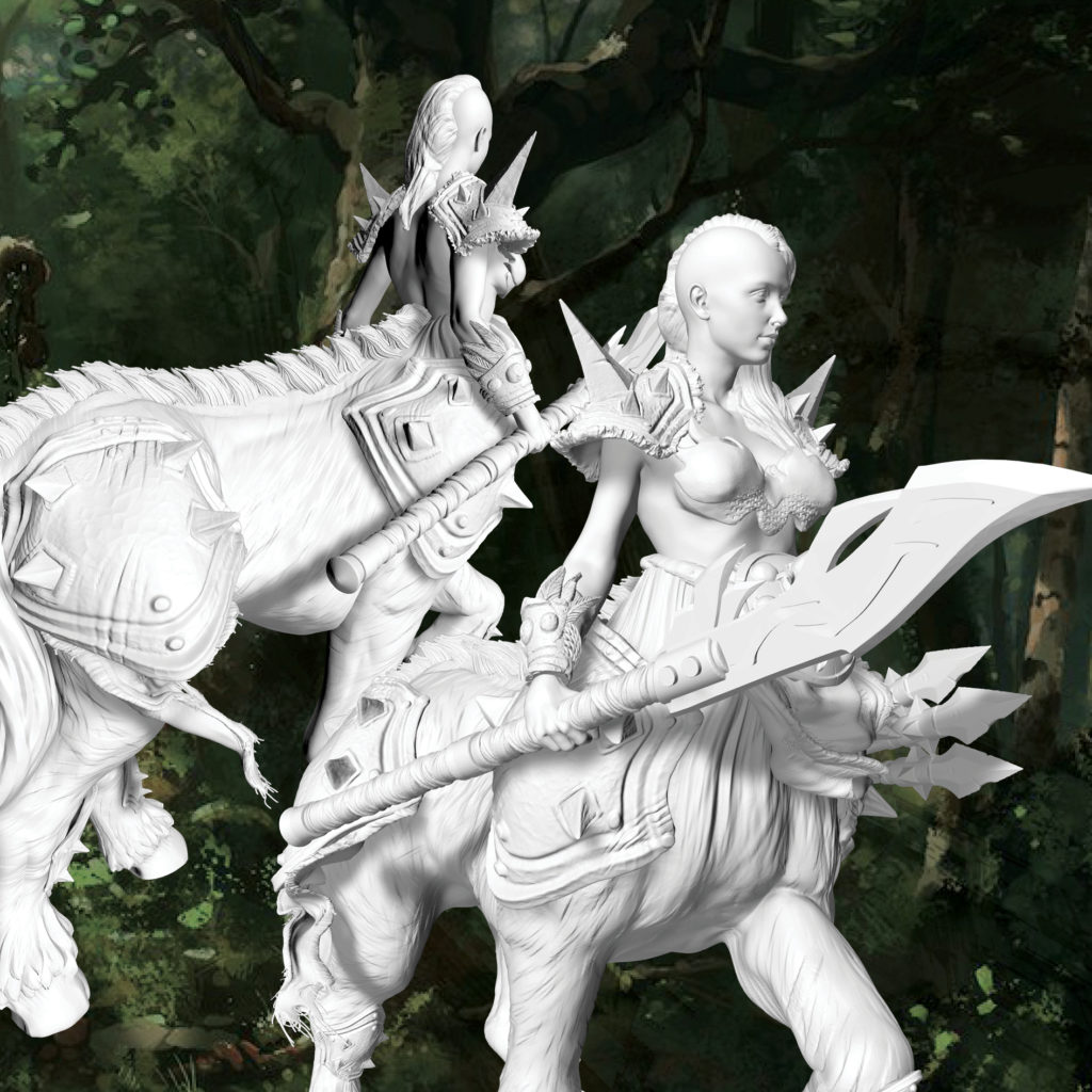 wolfmaker3d centaur girl woman shapeshifter warriors pack 3d miniature figurines statue bust custom