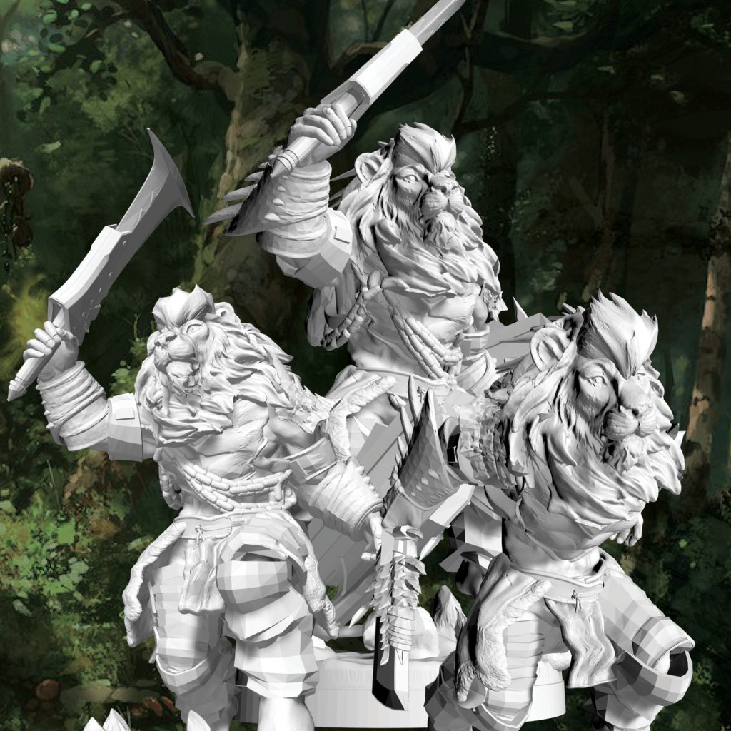 wolfmaker3d lionfolk shapeshifter warriors pack 3d miniature figurines statue bust custom