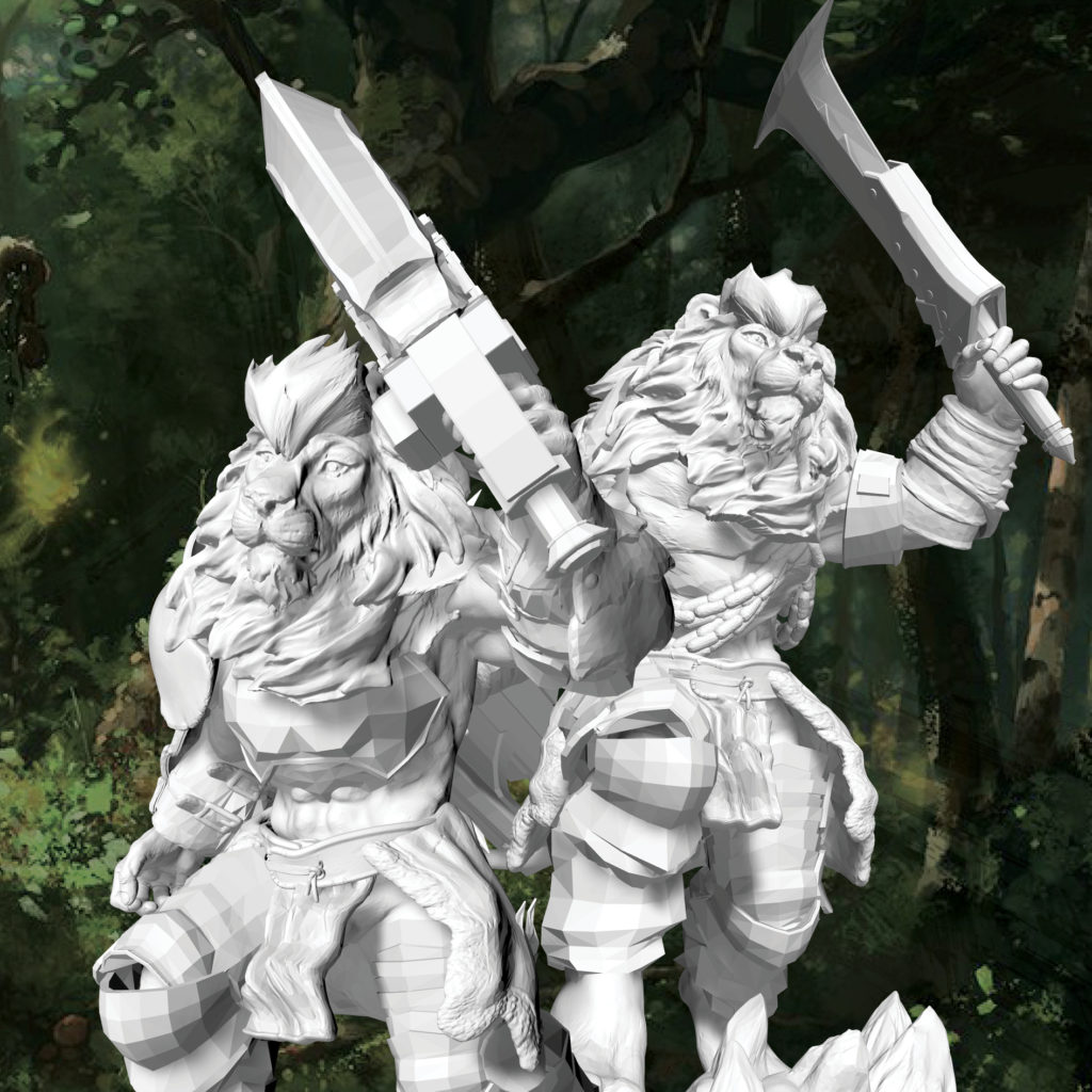wolfmaker3d lionfolk shapeshifter warriors pack 3d miniature figurines statue bust custom